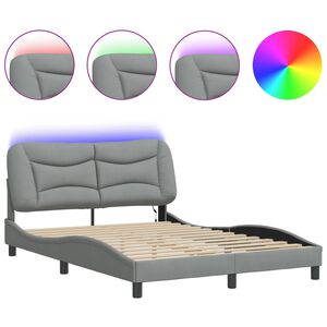 vidaXL Bed Frame with LED without Mattress "Hvar" Light Grey 140x190 cm Fabric