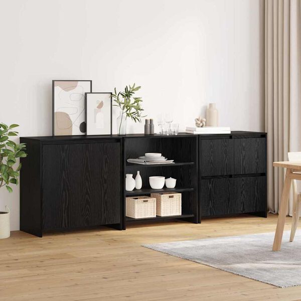 vidaXL Sideboard 3 pcs Svart Ek 70 x 41 x 75 cm Konstruerat tr&auml;
