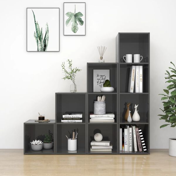 vidaXL TV-sk&aring;p 4 delar gr&aring; h&ouml;gglans konstruerat tr&auml;