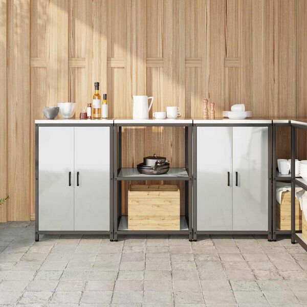 vidaXL K&ouml;ksf&ouml;rvaringsset med hylla 3 pcs Silver Galvaniserat St&aring;l