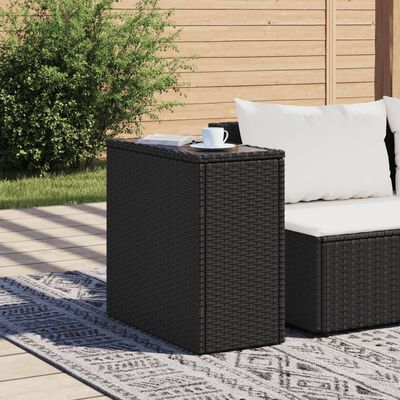 vidaXL Trädgårdsbord med glasskiva svart 58x27,5x55 cm konstrotting