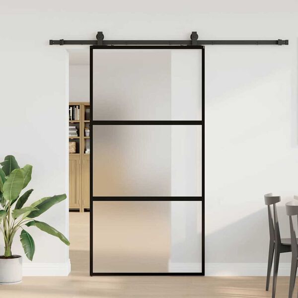 vidaXL Skjutd&ouml;rr med beslag svart 102,5x205 cm h&auml;rdat glas