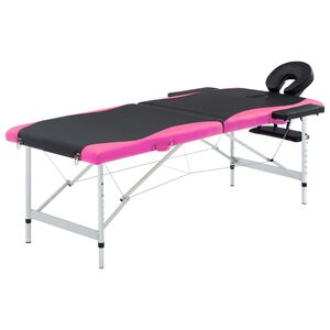 vidaXL Hopf&auml;llbar massageb&auml;nk 2 sektioner aluminium svart och rosa