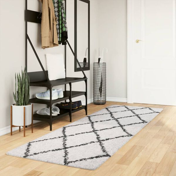vidaXL Ryamatta PAMPLONA l&aring;ng lugg modern gr&auml;ddvit & svart 80x250 cm