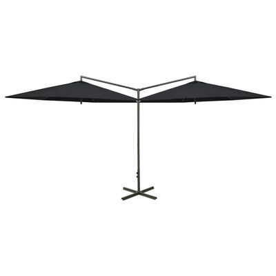 vidaXL Dubbelt parasoll med stålstång svart 600 cm
