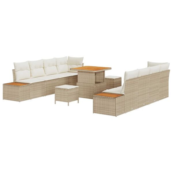 vidaXL Trädgårdsoffset med kudde 11 pcs Beige Poly rattan
