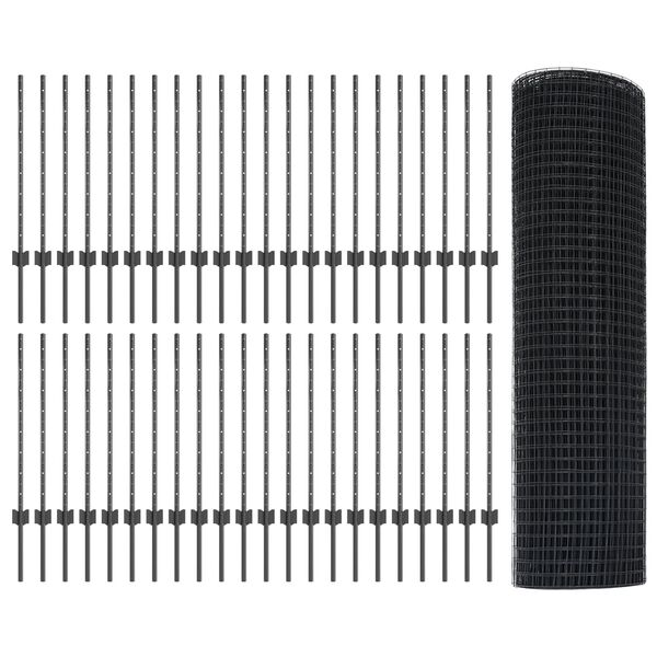 vidaXL St&auml;ngsel med stolpe Gr&aring; 0,8 x 100 m St&aring;l och PVC