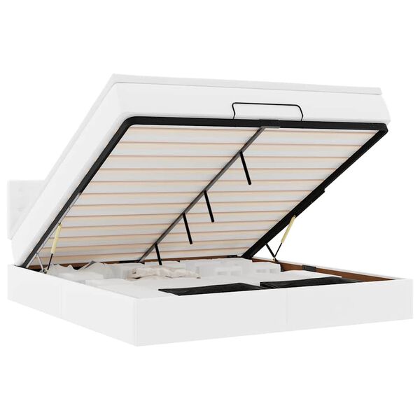 vidaXL Ottomansk s&auml;ng med madrasser&LEDs ren vit 160x200cm konstl&auml;der