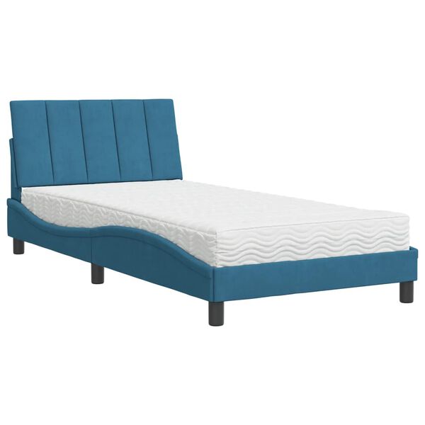 vidaXL Bed with Mattress "Hanko" Blue 100x200 cm Velvet