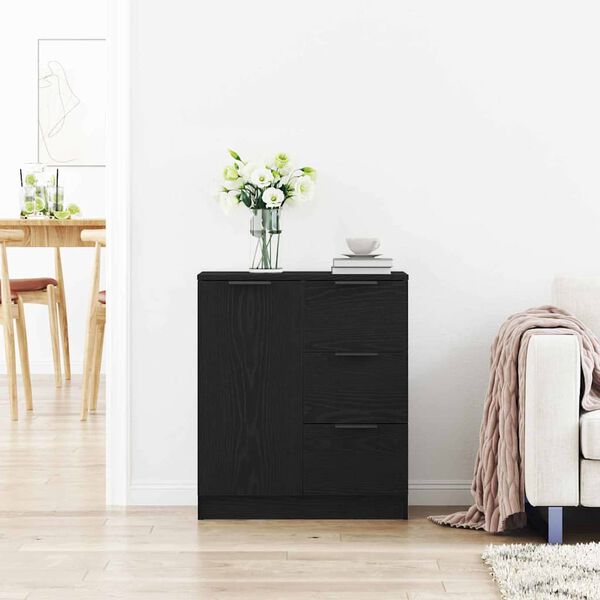 vidaXL Sideboard med låda Svart Ek 60 x 30 x 70 cm Konstruerat trä