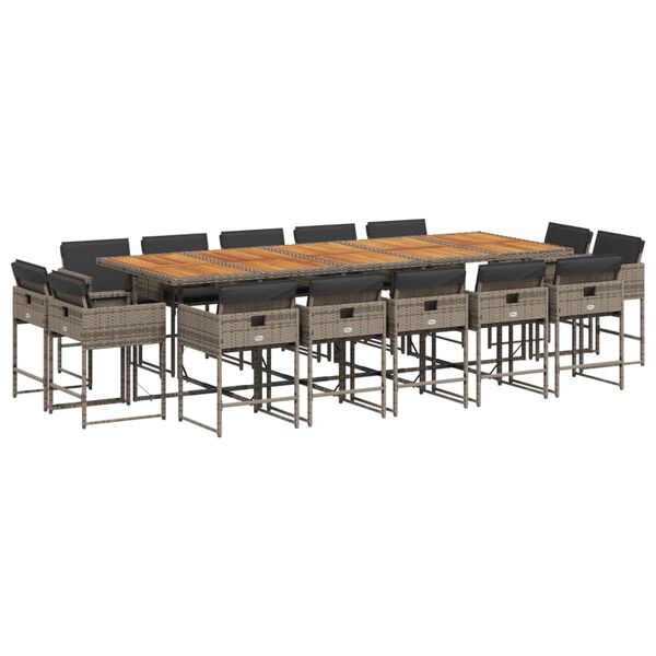 vidaXL Matgrupp f&ouml;r tr&auml;dg&aring;rden med dynor 15 delar gr&aring; konstrotting