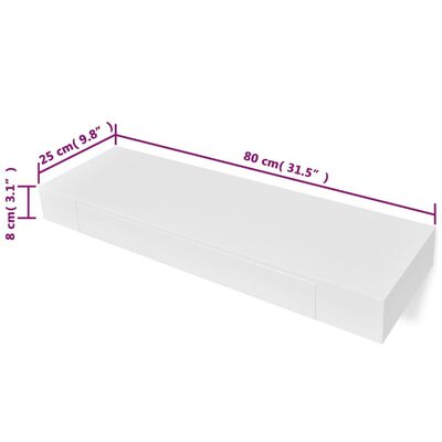 vidaXL Svävande vägghyllor med lådor 2 st 80 cm vit