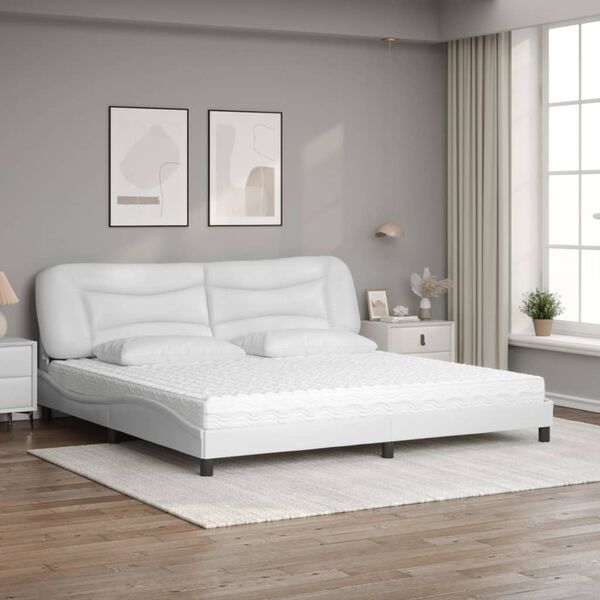 vidaXL Bed with Mattress "Hvar" White 200x200 cm Faux Leather