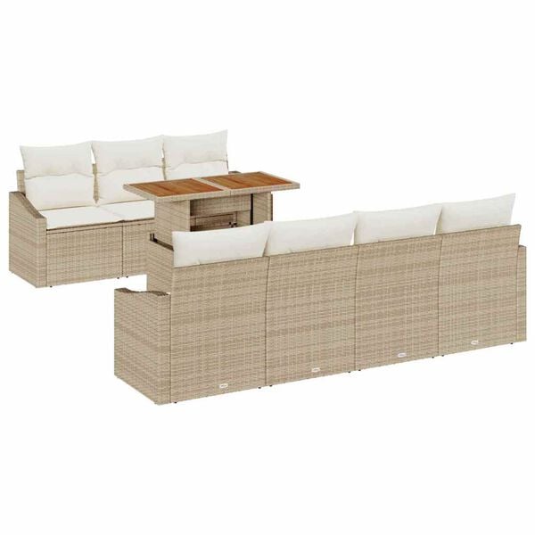vidaXL Tr&auml;dg&aring;rdsoffset med lagring 8 pcs Beige Poly rattan