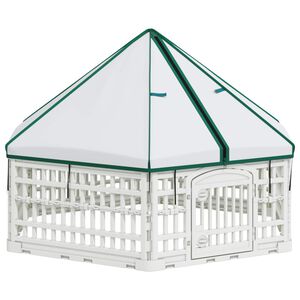 vidaXL 6-panelers hundhagen 122 x 106,5 x 82 cm Plast Vit Hopf&auml;llbar