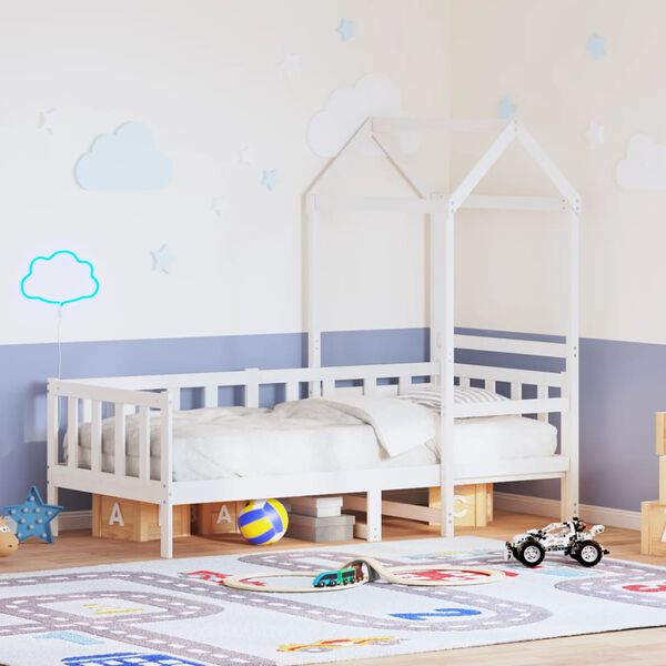 vidaXL Dagbädd med tak vit 90x200 cm massiv furu