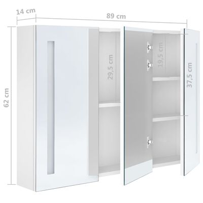 vidaXL Spegelskåp med LED 89x14x62 cm glänsande vit