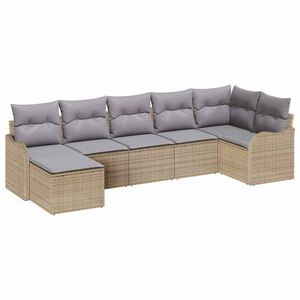 vidaXL Tr&auml;dg&aring;rdsoffset med kudde 7 pcs beige och ljusgr&aring; Poly rattan