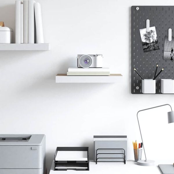 vidaXL Sv&auml;vande v&auml;gghylla ek och vit 50x23x3,8 cm MDF