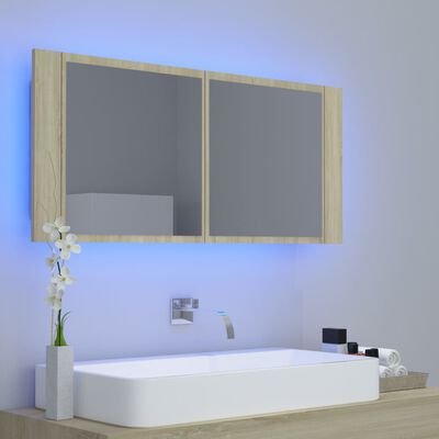 vidaXL Spegelskåp med LED sonoma-ek 100x12x45 cm akryl