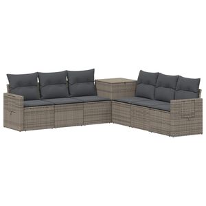 vidaXL Soffset 7 st Gr&aring; och m&ouml;rkgr&aring; Poly Rattan och st&aring;l