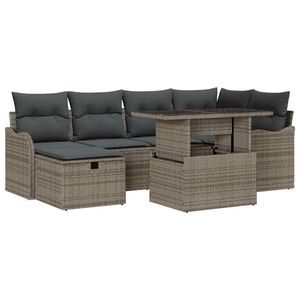 vidaXL Tr&auml;dg&aring;rdsoffset med kudde med lagring 7 pcs Gr&aring; Poly rattan