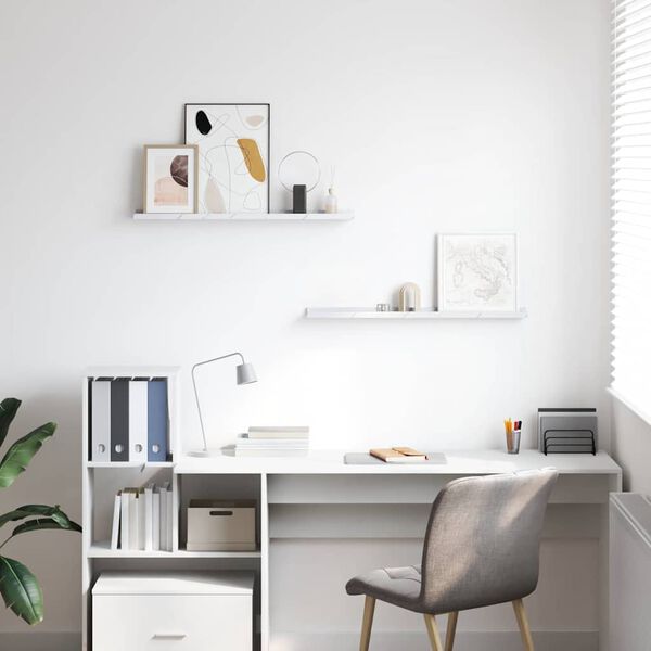 vidaXL V&auml;gg hylla 2 pcs Vit marmor 80 x 9 x 3 cm Konstruerat tr&auml;