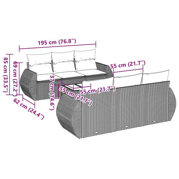 vidaXL Soffgrupp för trädgården med dynor 7 delar svart konstrotting