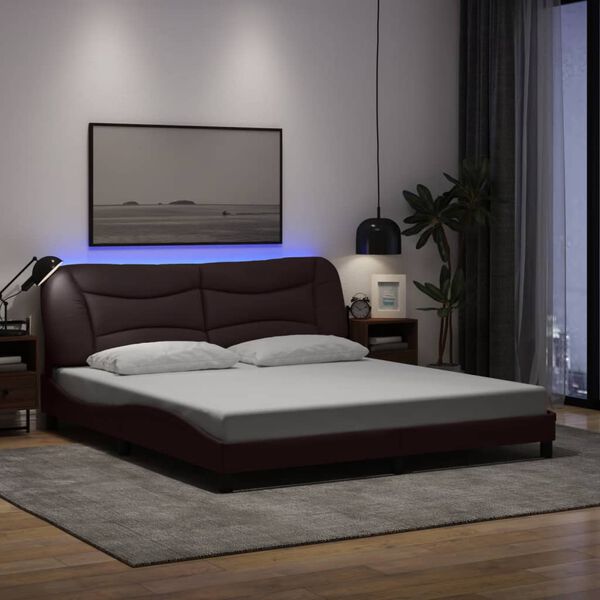 vidaXL Bed Frame with LED without Mattress "Hvar" Dark Brown 180x200 cm Fabric