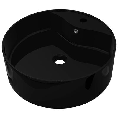 Handfat svart i keramik med kranhål och översvämningshål rund