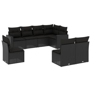 vidaXL Loungegrupp f&ouml;r tr&auml;dg&aring;rden med dynor 8 delar svart konstrotting