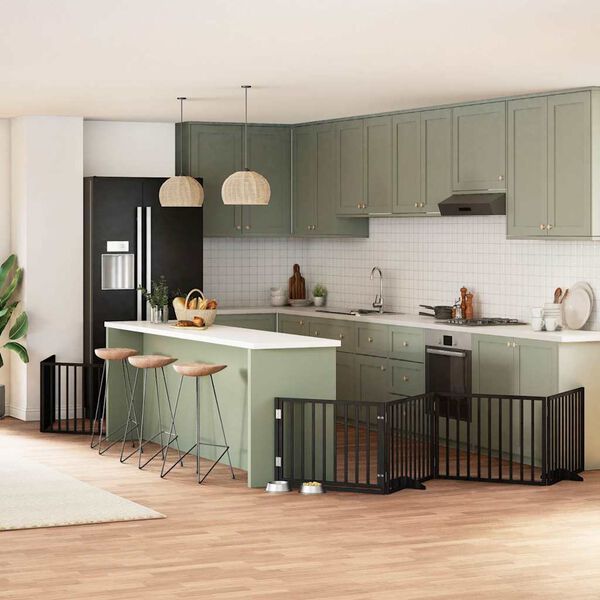 vidaXL Hundgrind med d&ouml;rr vikbar 6 paneler svart 480 cm poppel