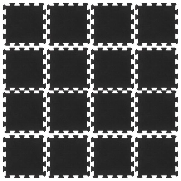 vidaXL Golvplattor gummi 16 st svart 16 mm 30x30 cm