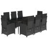 vidaXL Matgrupp f&ouml;r tr&auml;dg&aring;rden med dynor 9 delar svart konstrottning