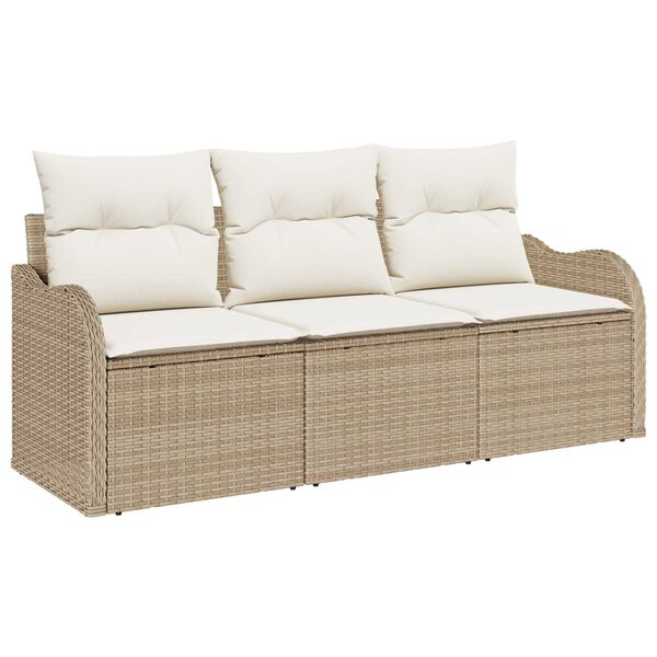 vidaXL Trädgårdsoffset med kudde med lagring 3 pcs Beige Poly rattan