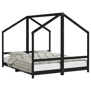 vidaXL S&auml;ngram f&ouml;r barns&auml;ng svart 2x(80x200) cm massiv furu