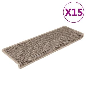 vidaXL Trappstegsmattor sj&auml;lvh&auml;ftande sisal 15 st 65x21x4 cm m&ouml;rkbeige