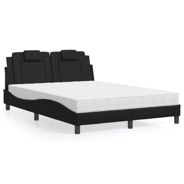 vidaXL Bed "Viana" with Mattress Black 140x190 cm Faux Leather