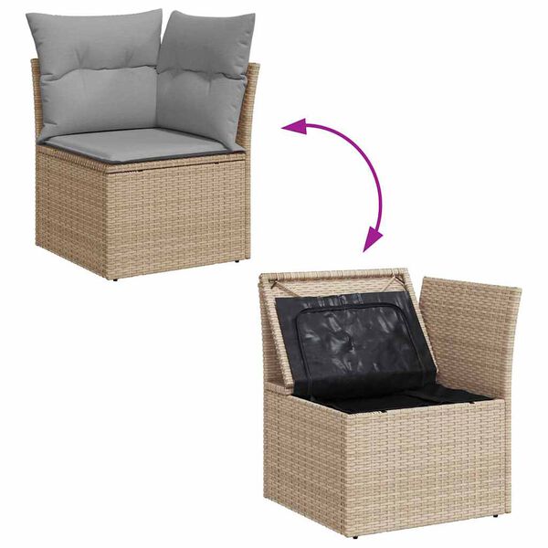 vidaXL Tr&auml;dg&aring;rdsoffset med kudde med lagring 7 pcs Beige Poly rattan