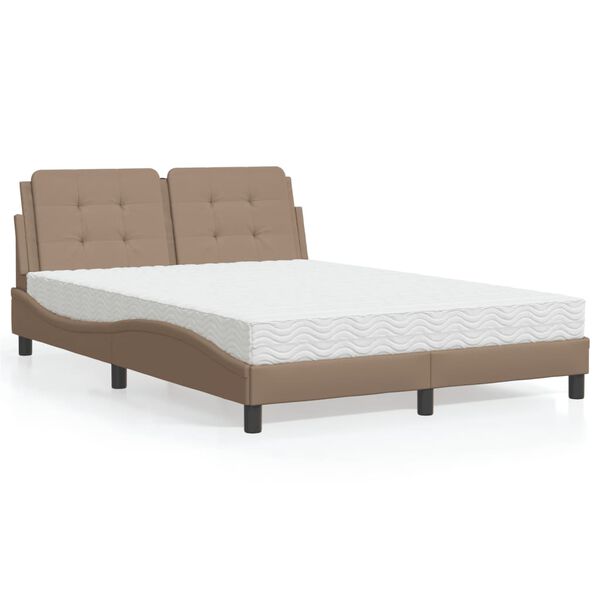 vidaXL Bed with Mattress "Zadar" Cappuccino 140x200 cm Faux Leather