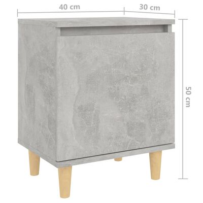 vidaXL Sängbord med ben i massivt trä betonggrå 40x30x50 cm