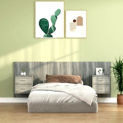 vidaXL Sänggavel med lådor grå sonoma konstruerat trä