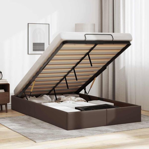 vidaXL Ottoman sängram utan madrass brun 120x200 cm konstläder