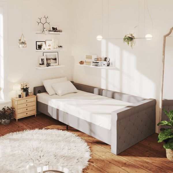 vidaXL Dagb&auml;dd med USB ljusgr&aring; tyg 90x200 cm