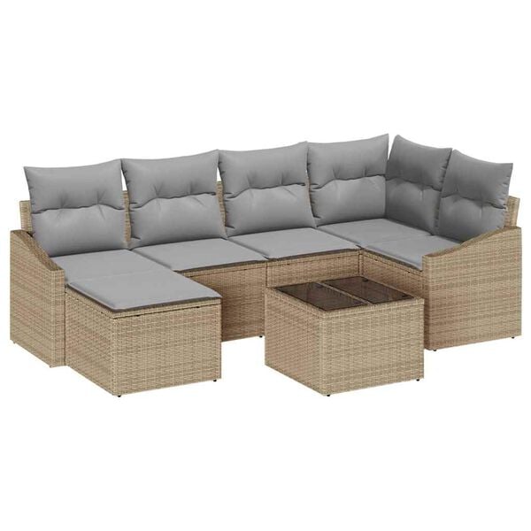 vidaXL Trädgårdsoffset 7 pcs Beige Poly rattan