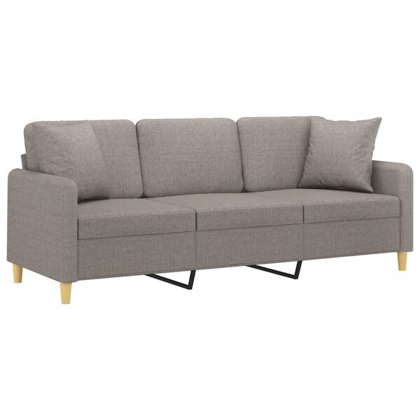 vidaXL 3-sitssoffa med prydnadskuddar taupe 180 cm tyg