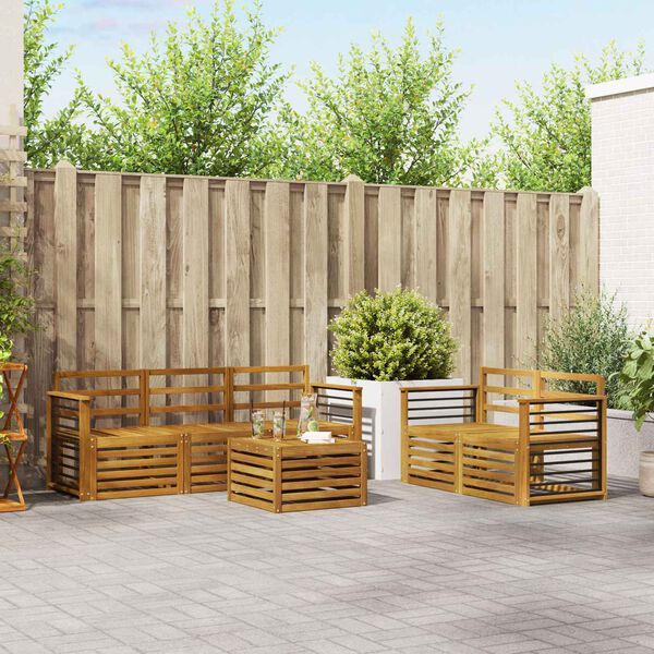 vidaXL Soffgrupper 6 pcs Naturf&auml;rg Massivt Akaciatr&auml;