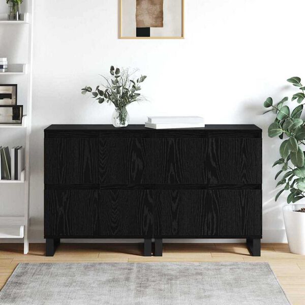 vidaXL Sideboard 2 pcs Svart Ek 60 x 35 x 70 cm