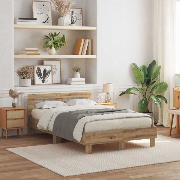 vidaXL S&auml;ngram med led Artisan Ek 135 x 190 cm Konstruerat tr&auml;