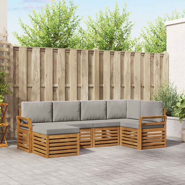 vidaXL Sektionsoffgrupp 6 pcs Naturlig och Ljus Gr&aring; Massivt Akaciatr&auml;